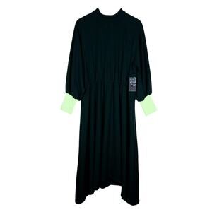 Eloquii Womens Midi Dress 14 Dark Forest Green Knit Neon Cuffs Contemporary